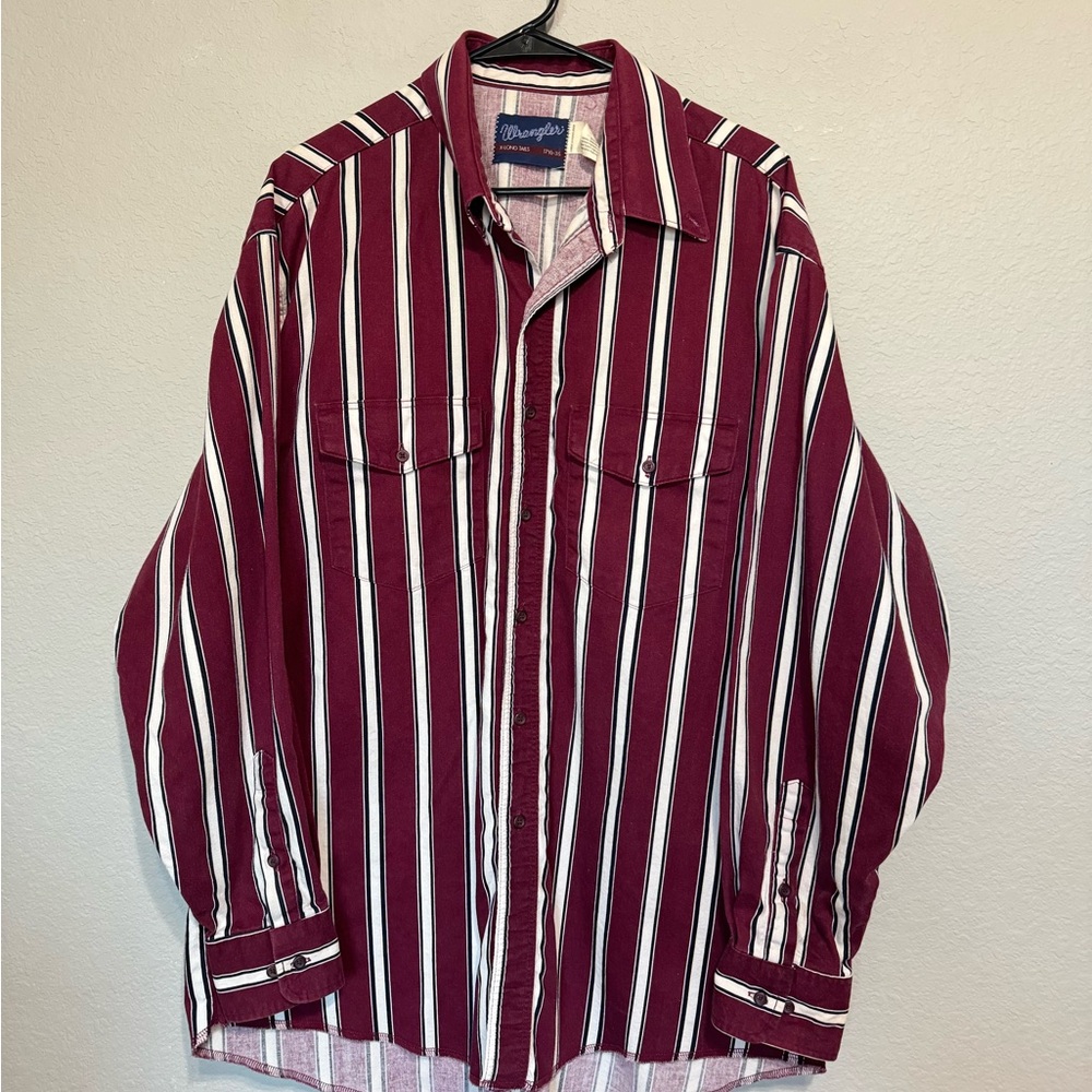 Vintage Wrangler Shirt Men Red Western
Striped Rodeo Cowboy 17.5 X 35